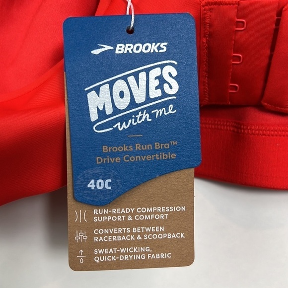 NWT Brooks Run Bra Drive Convertible Orange Red 40C 40D - Picture 11 of 11